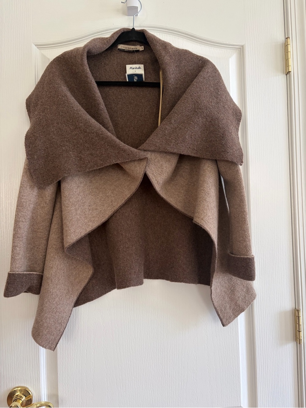 Chiaramente NWT Two-Tone Brown Open-Front Draped Sweater Wrap